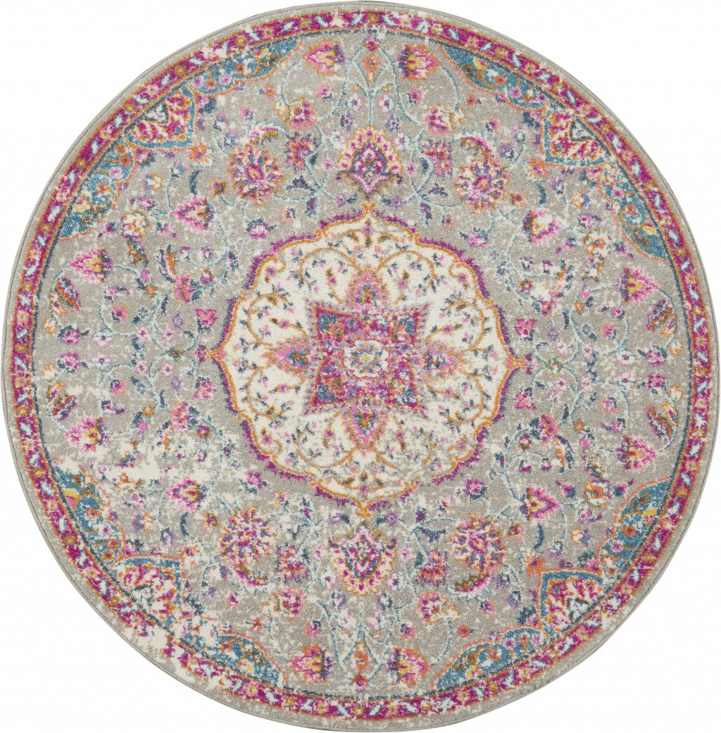 7' X 10' Pink And Gray Power Loom Area Rug
