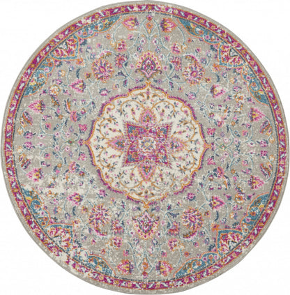 7' X 10' Pink And Gray Power Loom Area Rug