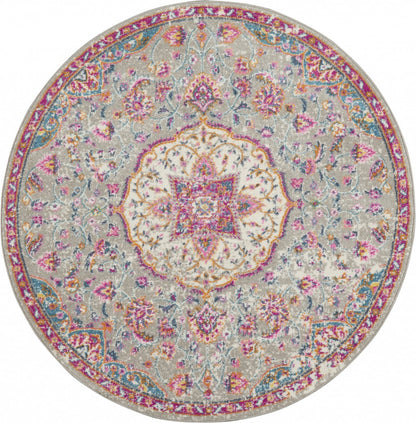 7' X 10' Pink And Gray Power Loom Area Rug