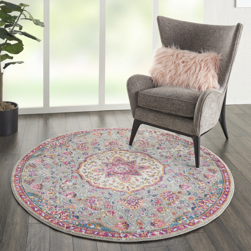 7' X 10' Pink And Gray Power Loom Area Rug