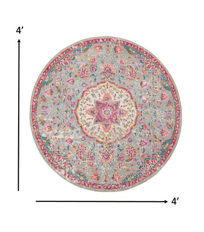 7' X 10' Pink And Gray Power Loom Area Rug