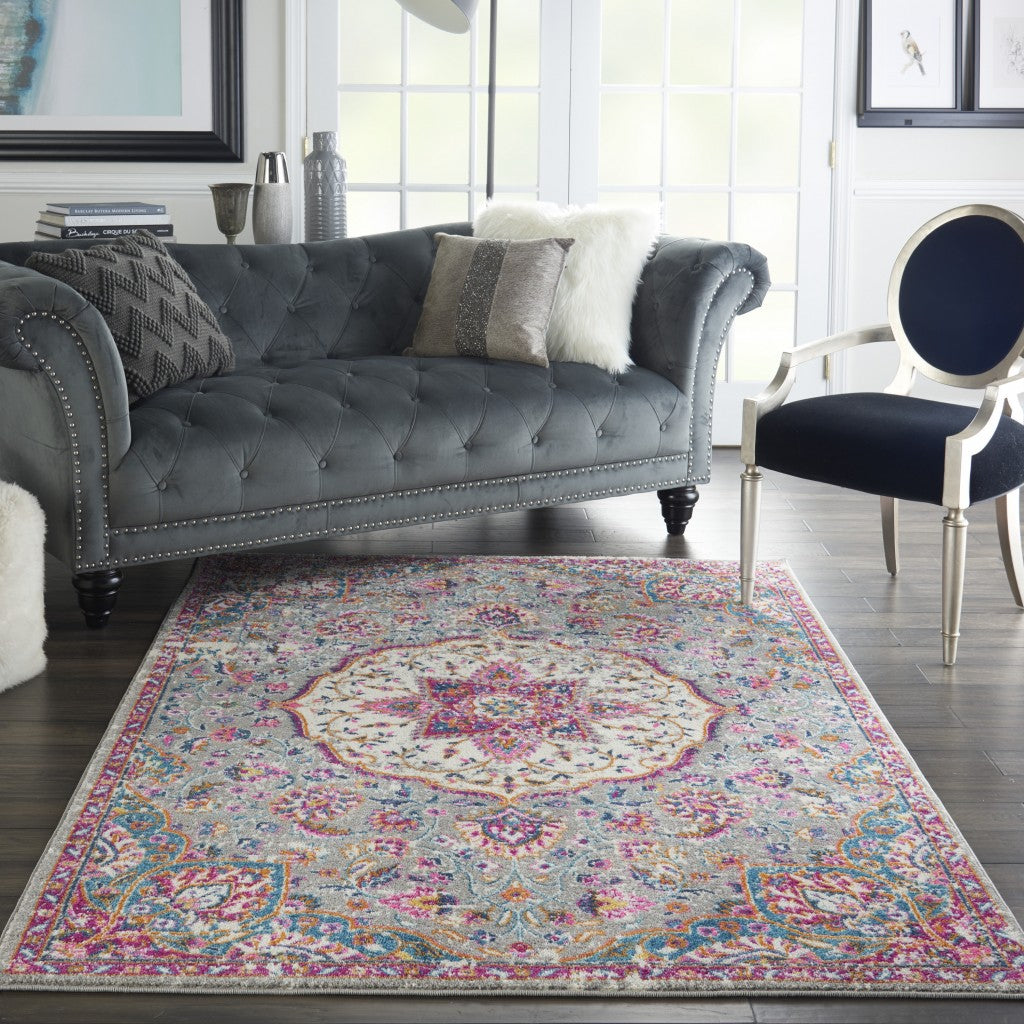 7' X 10' Pink And Gray Power Loom Area Rug