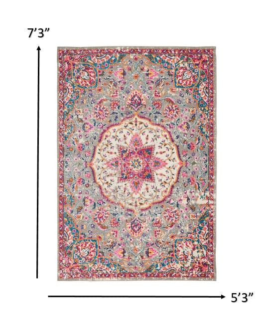 7' X 10' Pink And Gray Power Loom Area Rug
