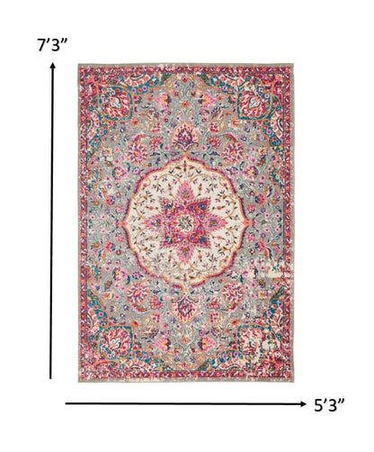 7' X 10' Pink And Gray Power Loom Area Rug