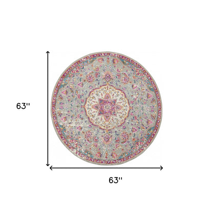 7' X 10' Pink And Gray Power Loom Area Rug