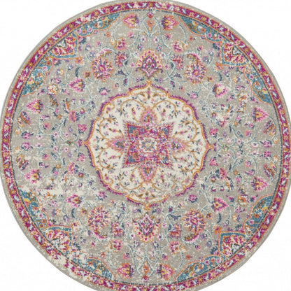 7' X 10' Pink And Gray Power Loom Area Rug
