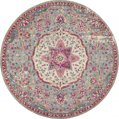 7' X 10' Pink And Gray Power Loom Area Rug