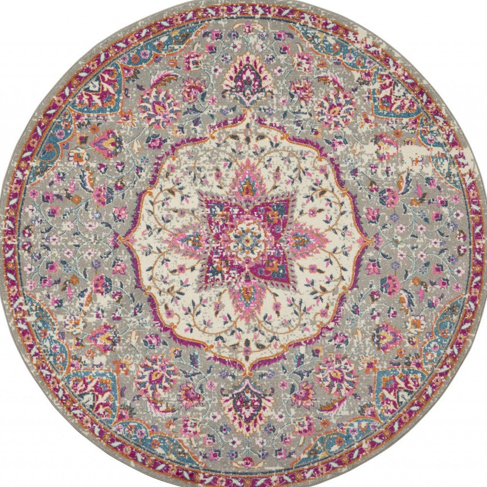 7' X 10' Pink And Gray Power Loom Area Rug
