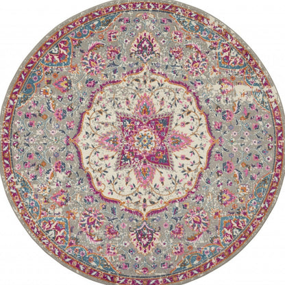 7' X 10' Pink And Gray Power Loom Area Rug