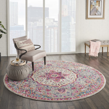 7' X 10' Pink And Gray Power Loom Area Rug