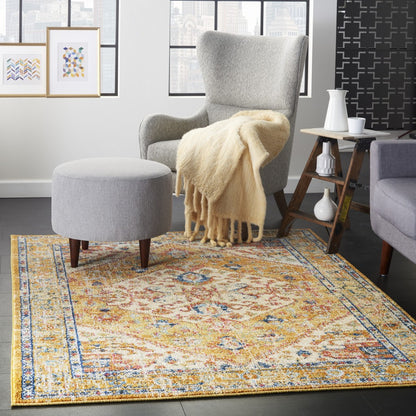 8' X 10' Yellow And Ivory Power Loom Area Rug