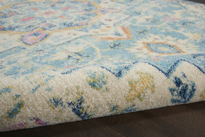 5' Blue And Ivory Round Dhurrie Area Rug