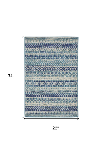 5' X 7' Navy Blue Southwestern Power Loom Area Rug
