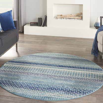 5' X 7' Navy Blue Southwestern Power Loom Area Rug
