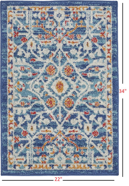 2' X 3' Blue And Ivory Floral Power Loom Area Rug