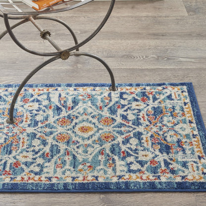 2' X 3' Blue And Ivory Floral Power Loom Area Rug