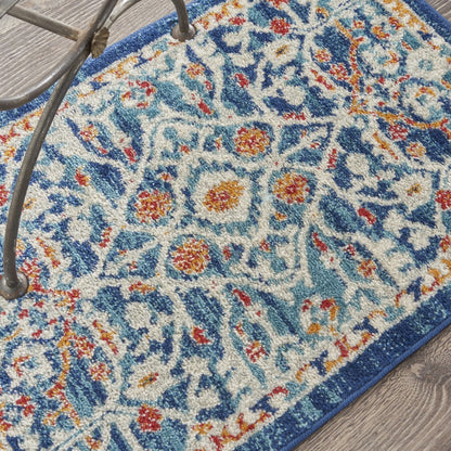 2' X 3' Blue And Ivory Floral Power Loom Area Rug