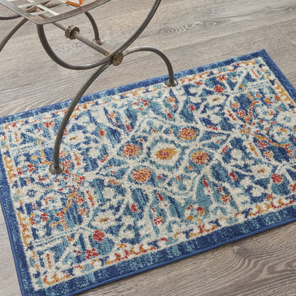 2' X 3' Blue And Ivory Floral Power Loom Area Rug
