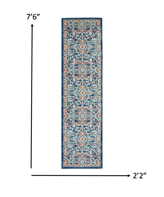 2' X 3' Blue And Ivory Floral Power Loom Area Rug
