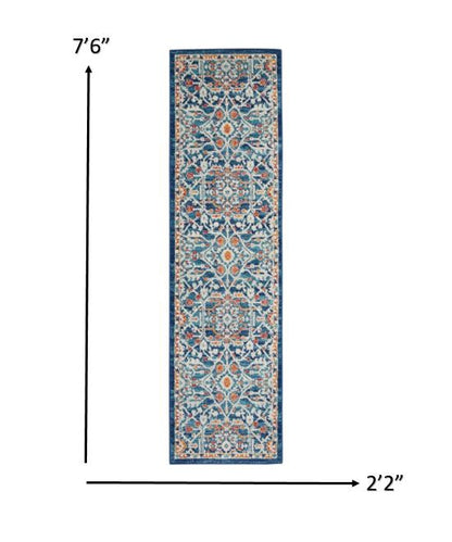 2' X 3' Blue And Ivory Floral Power Loom Area Rug