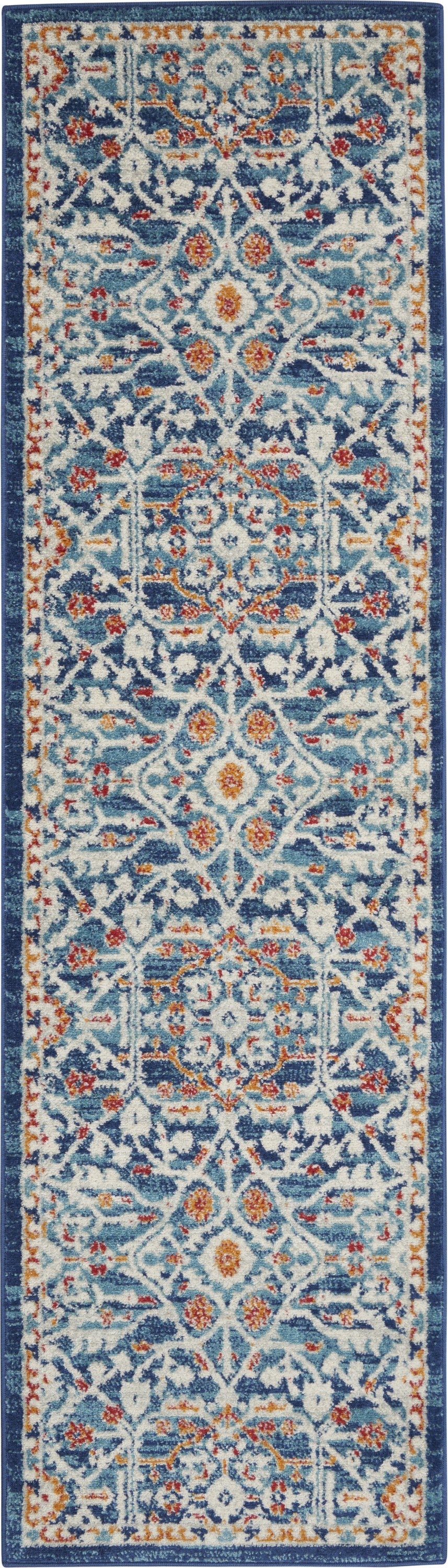 2' X 3' Blue And Ivory Floral Power Loom Area Rug