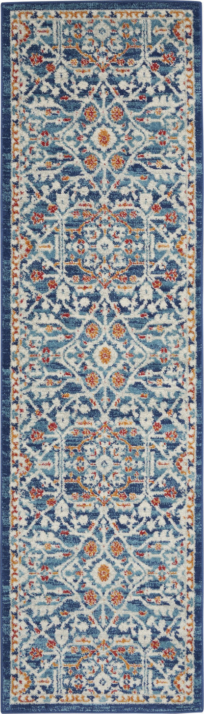 2' X 3' Blue And Ivory Floral Power Loom Area Rug