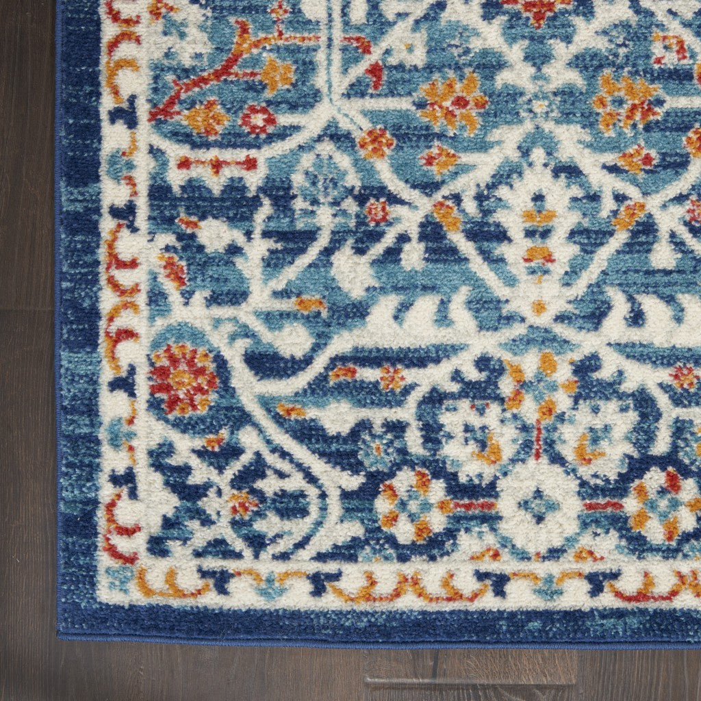 2' X 3' Blue And Ivory Floral Power Loom Area Rug