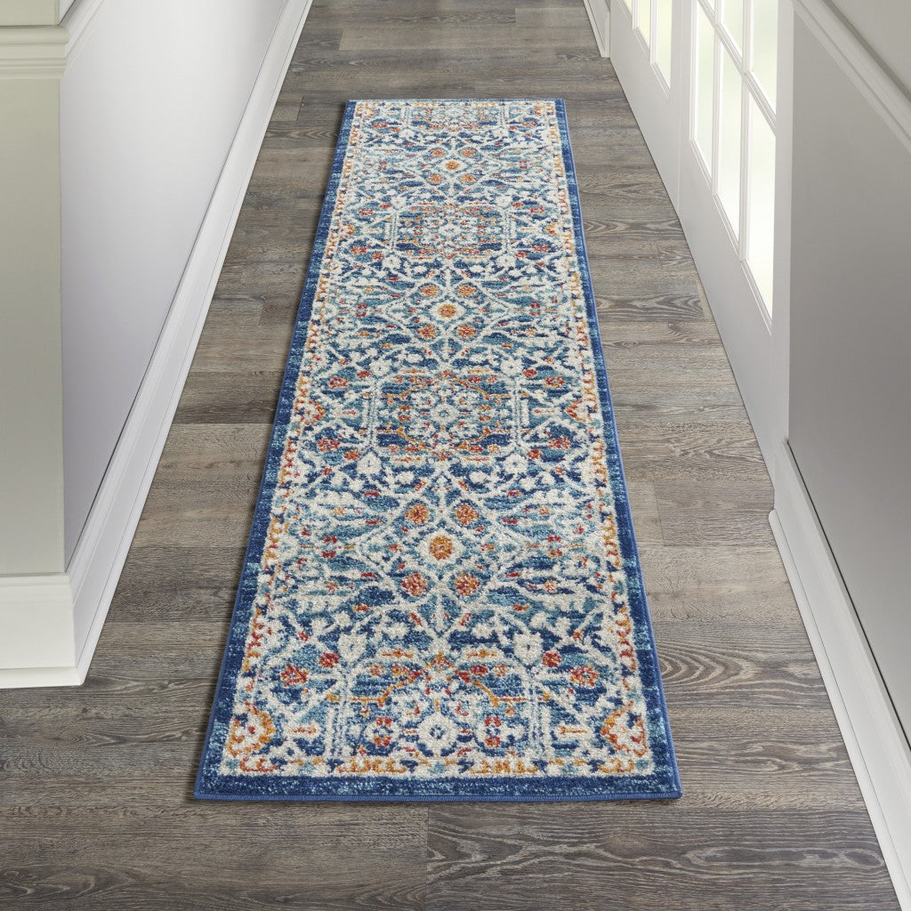2' X 3' Blue And Ivory Floral Power Loom Area Rug