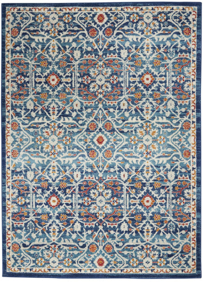 2' X 3' Blue And Ivory Floral Power Loom Area Rug