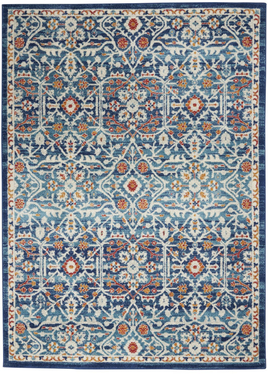 2' X 3' Blue And Ivory Floral Power Loom Area Rug