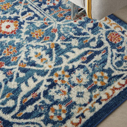 2' X 3' Blue And Ivory Floral Power Loom Area Rug