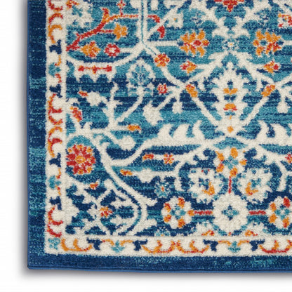 2' X 3' Blue And Ivory Floral Power Loom Area Rug