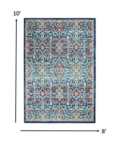 2' X 3' Blue And Ivory Floral Power Loom Area Rug