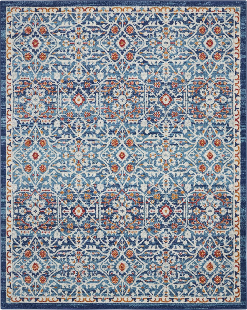 2' X 3' Blue And Ivory Floral Power Loom Area Rug