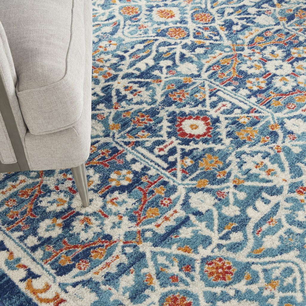 2' X 3' Blue And Ivory Floral Power Loom Area Rug