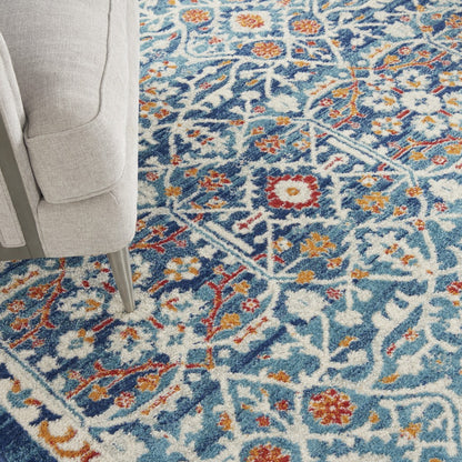 2' X 3' Blue And Ivory Floral Power Loom Area Rug