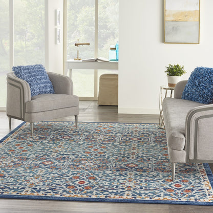 2' X 3' Blue And Ivory Floral Power Loom Area Rug
