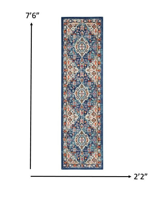 5' X 7' Blue And Ivory Power Loom Area Rug