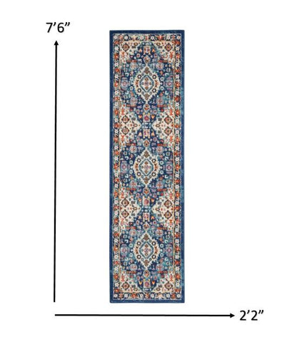 5' X 7' Blue And Ivory Power Loom Area Rug
