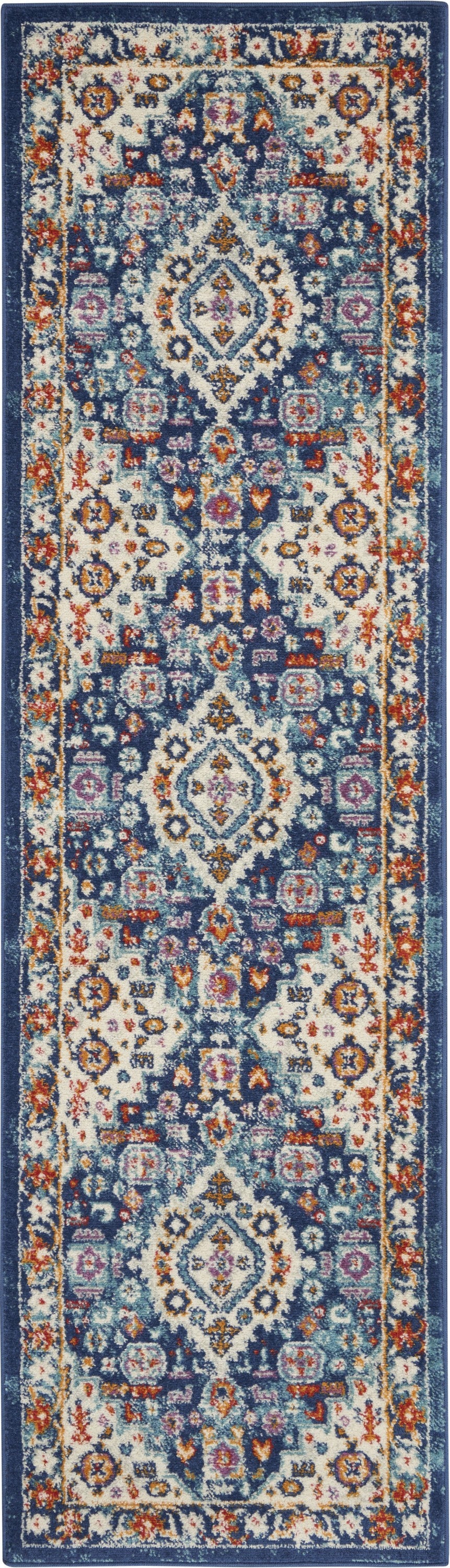5' X 7' Blue And Ivory Power Loom Area Rug