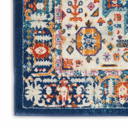 5' X 7' Blue And Ivory Power Loom Area Rug