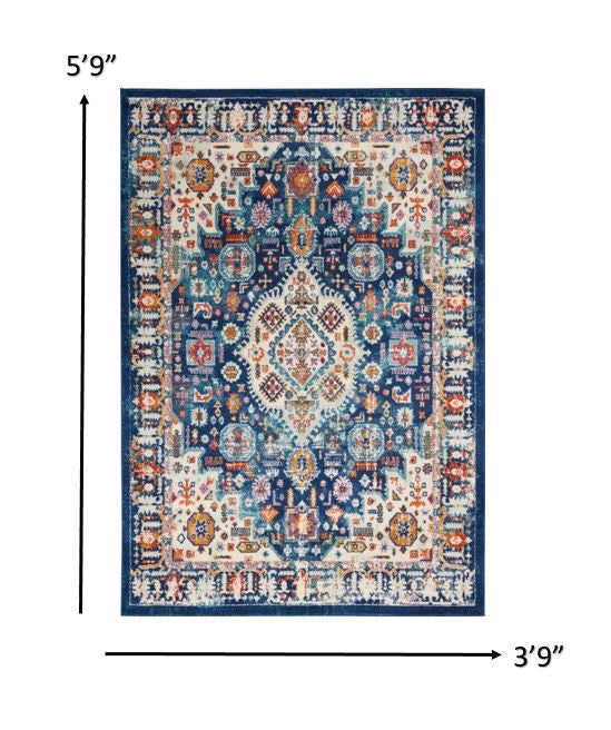 5' X 7' Blue And Ivory Power Loom Area Rug