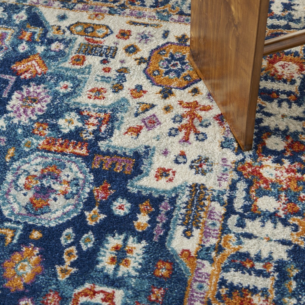 5' X 7' Blue And Ivory Power Loom Area Rug