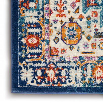5' X 7' Blue And Ivory Power Loom Area Rug