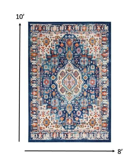 5' X 7' Blue And Ivory Power Loom Area Rug