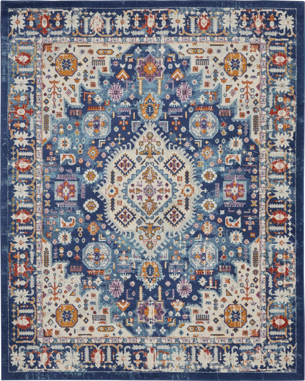 5' X 7' Blue And Ivory Power Loom Area Rug