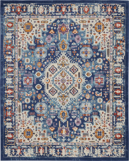 5' X 7' Blue And Ivory Power Loom Area Rug