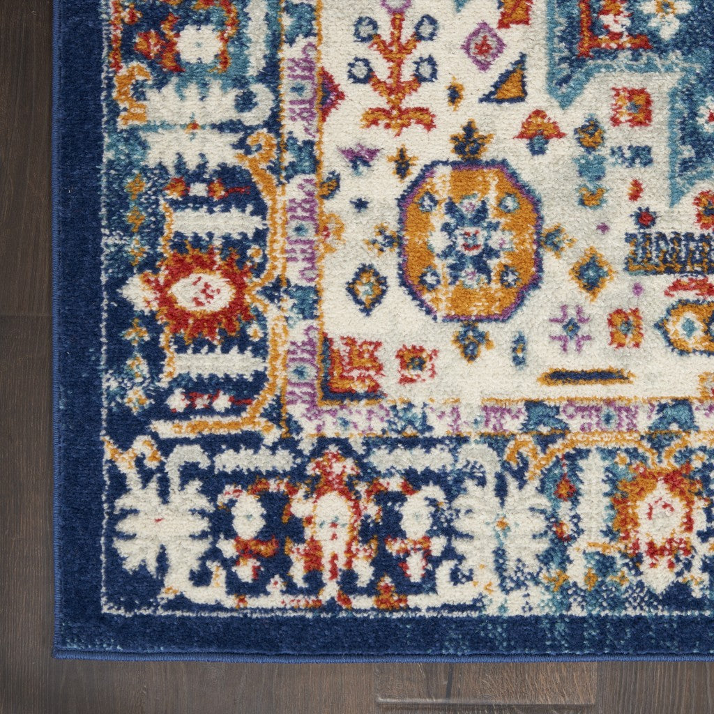 5' X 7' Blue And Ivory Power Loom Area Rug