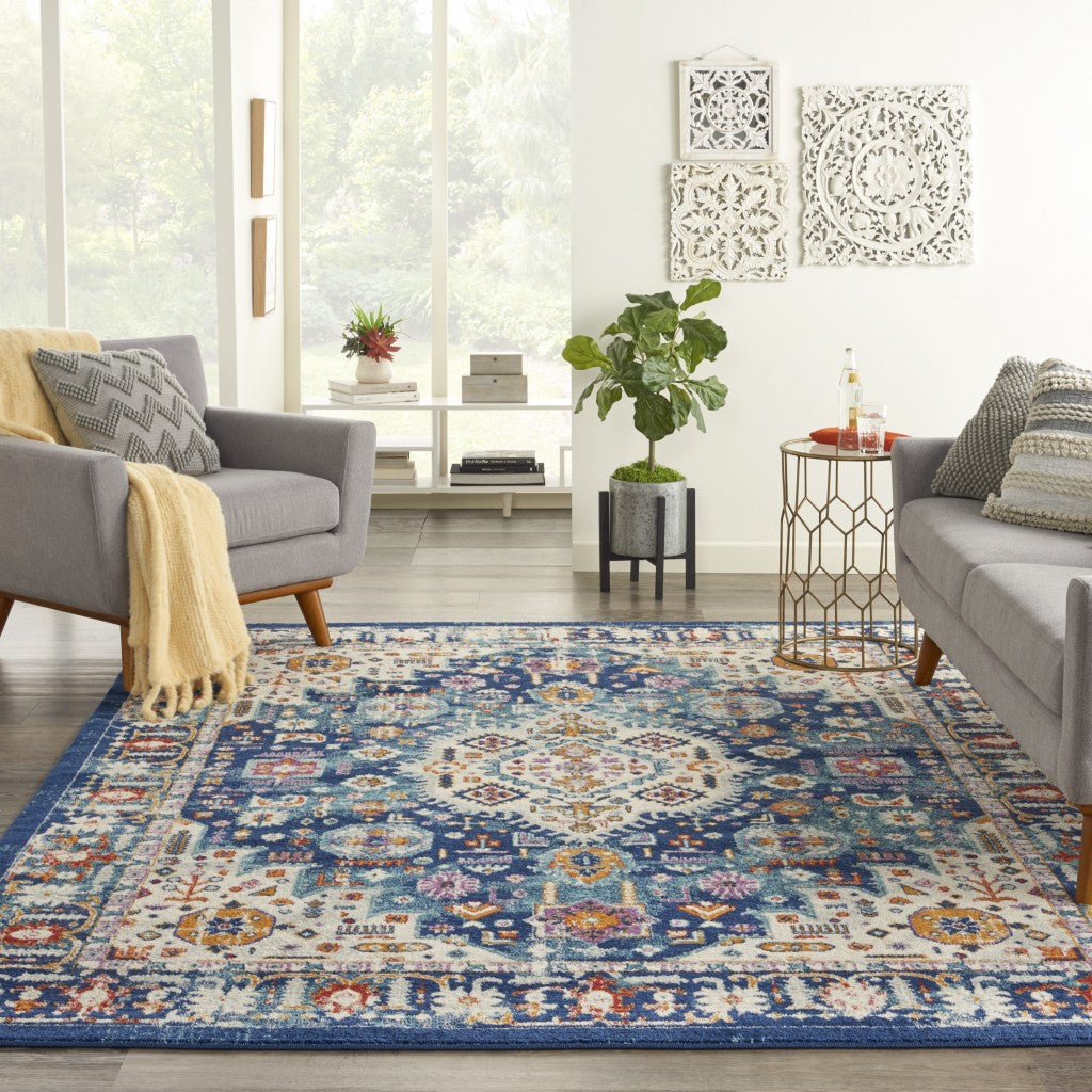 5' X 7' Blue And Ivory Power Loom Area Rug