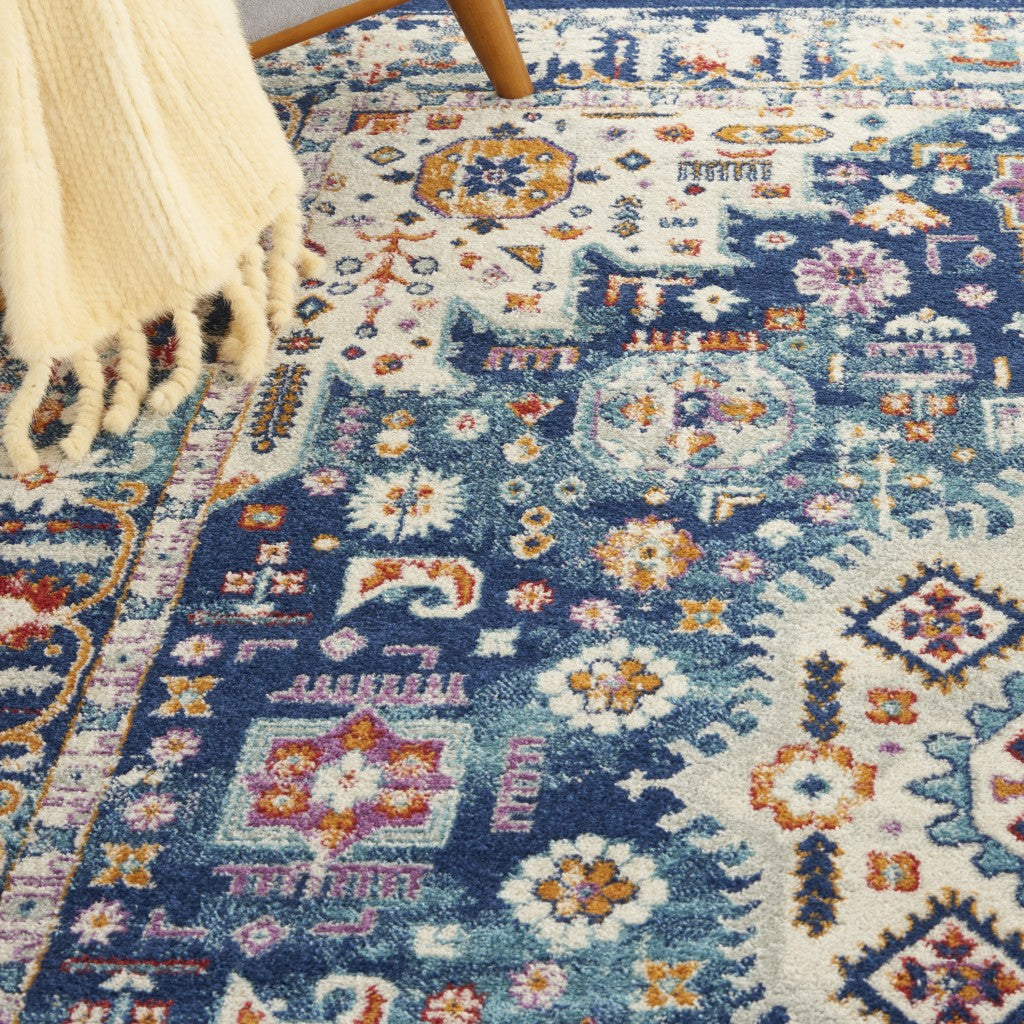 5' X 7' Blue And Ivory Power Loom Area Rug